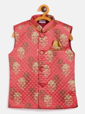 Jashvi Boy's Pink Sequin Embellished Foam Quilted Nehru Jacket