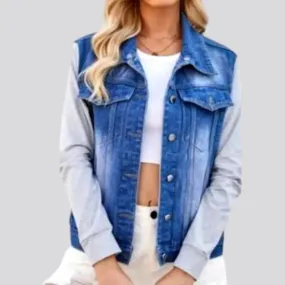 Street cotton-sleeves denim jacket for women