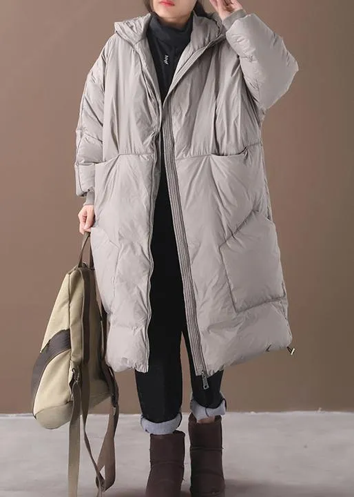 2021 plus size snow jackets gray hooded pockets goose Down coat