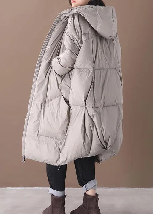 2021 plus size snow jackets gray hooded pockets goose Down coat