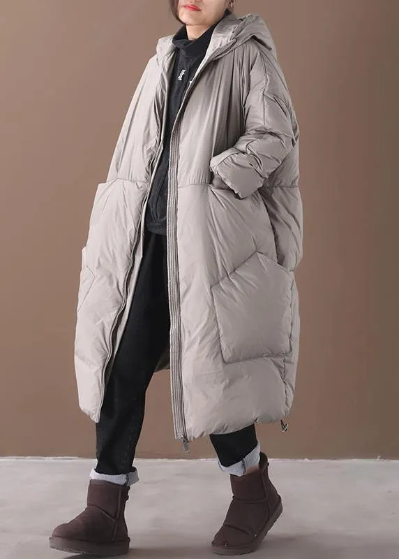 2021 plus size snow jackets gray hooded pockets goose Down coat