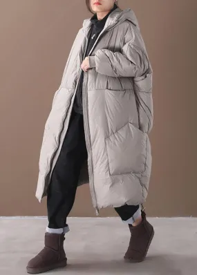 2021 plus size snow jackets gray hooded pockets goose Down coat