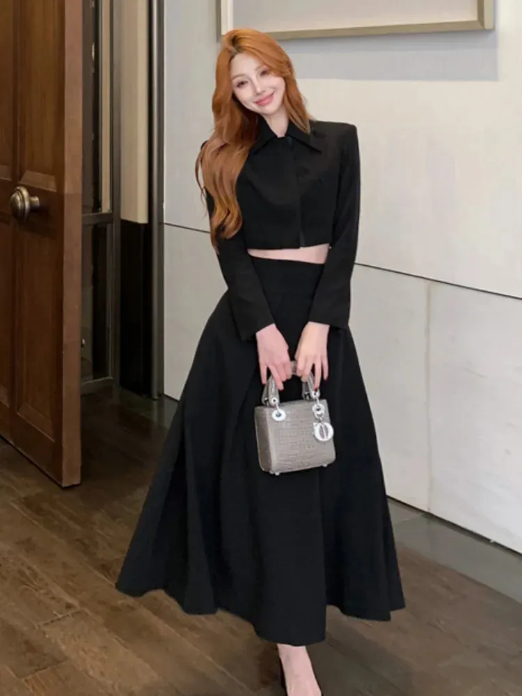 2024 Autumn New French Women's Elegant Fashion Two Piece Set Korean Casual Coat   Long Skirt Suits Female Conjuntos Femininos