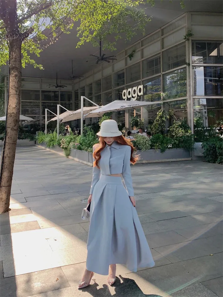 2024 Autumn New French Women's Elegant Fashion Two Piece Set Korean Casual Coat   Long Skirt Suits Female Conjuntos Femininos