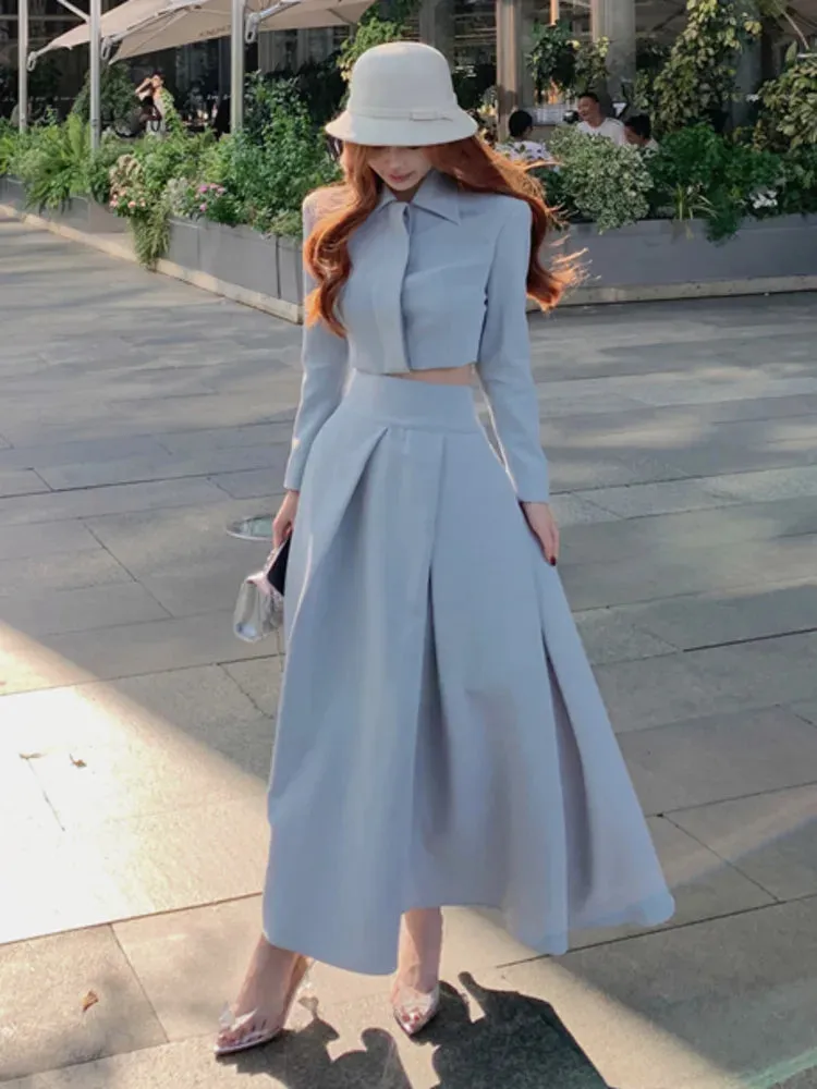 2024 Autumn New French Women's Elegant Fashion Two Piece Set Korean Casual Coat   Long Skirt Suits Female Conjuntos Femininos