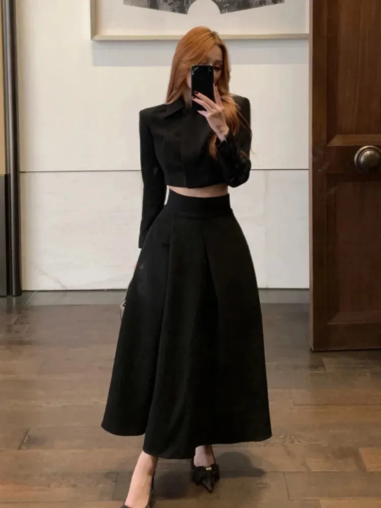 2024 Autumn New French Women's Elegant Fashion Two Piece Set Korean Casual Coat   Long Skirt Suits Female Conjuntos Femininos