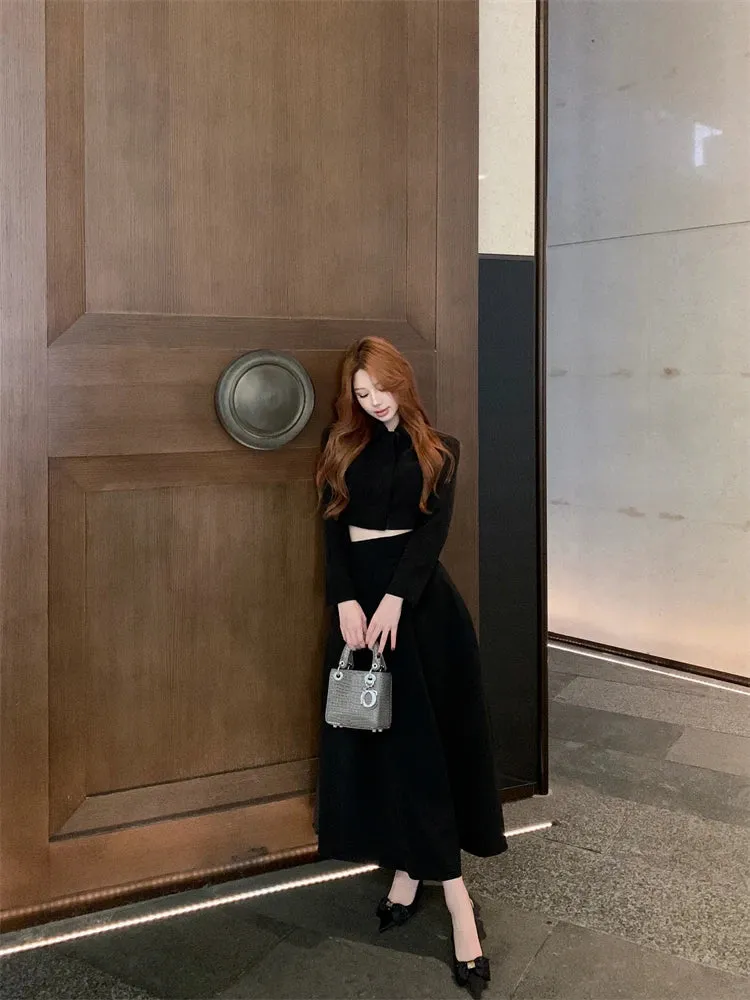 2024 Autumn New French Women's Elegant Fashion Two Piece Set Korean Casual Coat   Long Skirt Suits Female Conjuntos Femininos