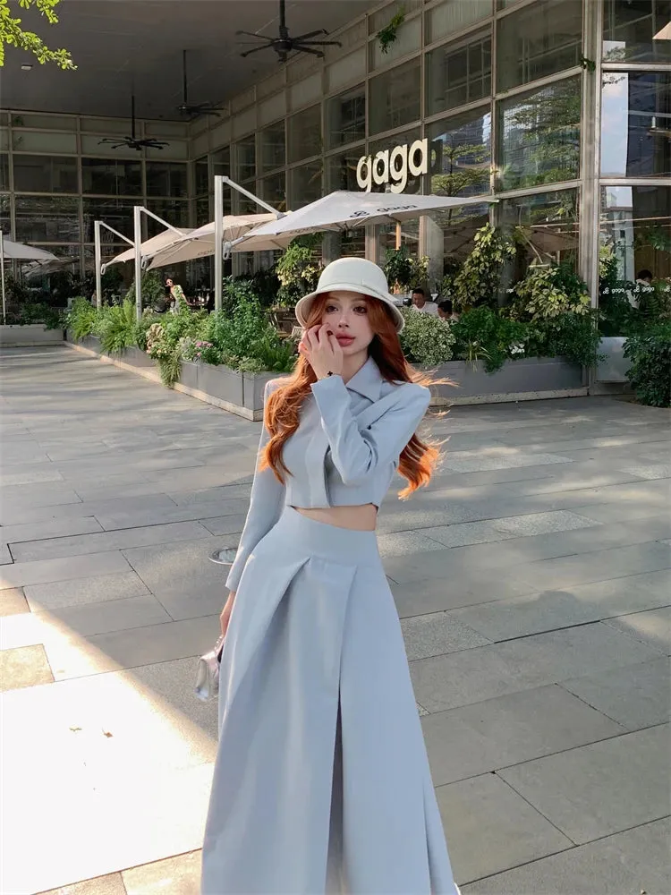 2024 Autumn New French Women's Elegant Fashion Two Piece Set Korean Casual Coat   Long Skirt Suits Female Conjuntos Femininos