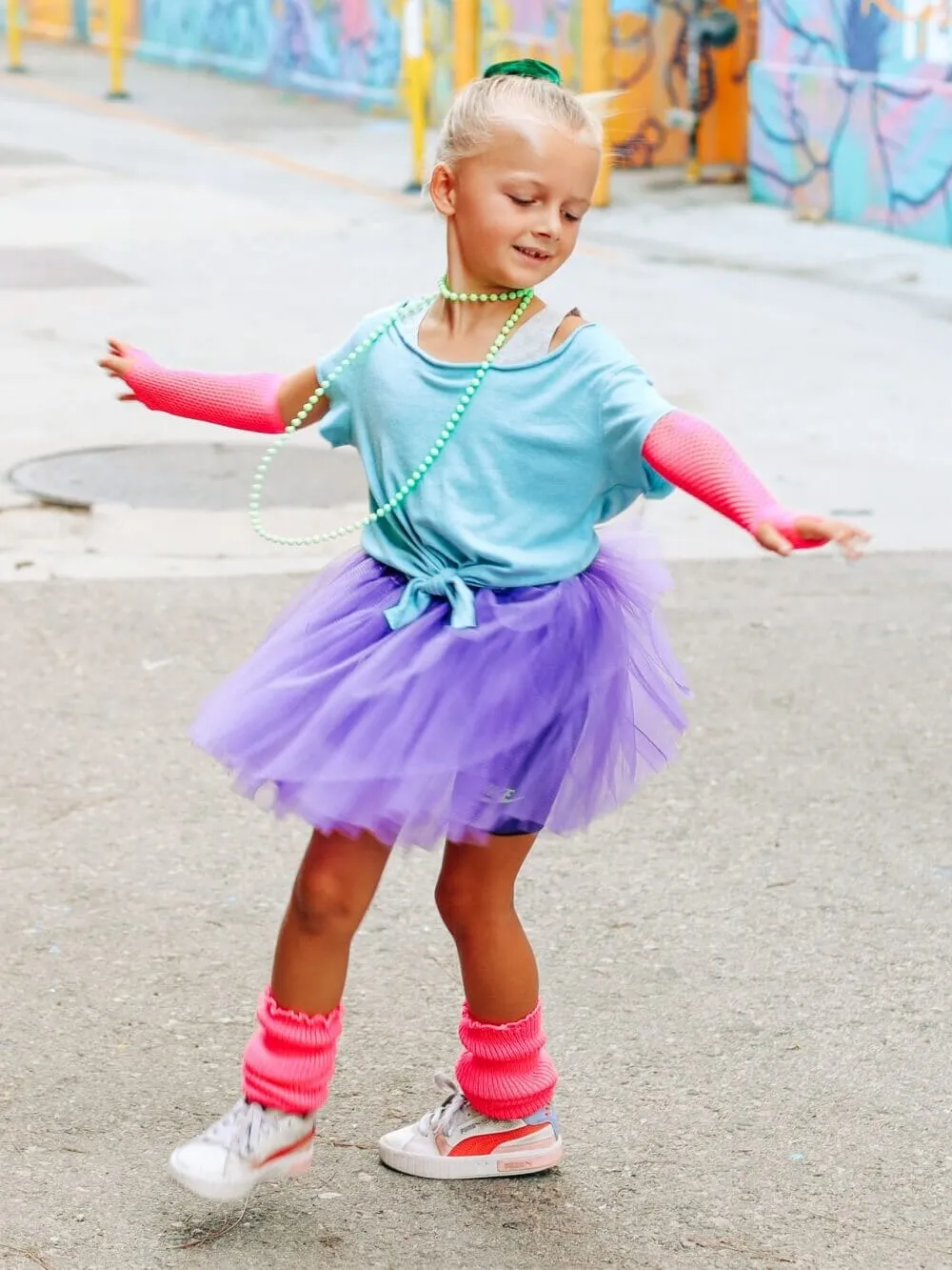 80s Tutu Costume Outfit for Toddlers & Little Girls - 4 Piece Dress Up Set