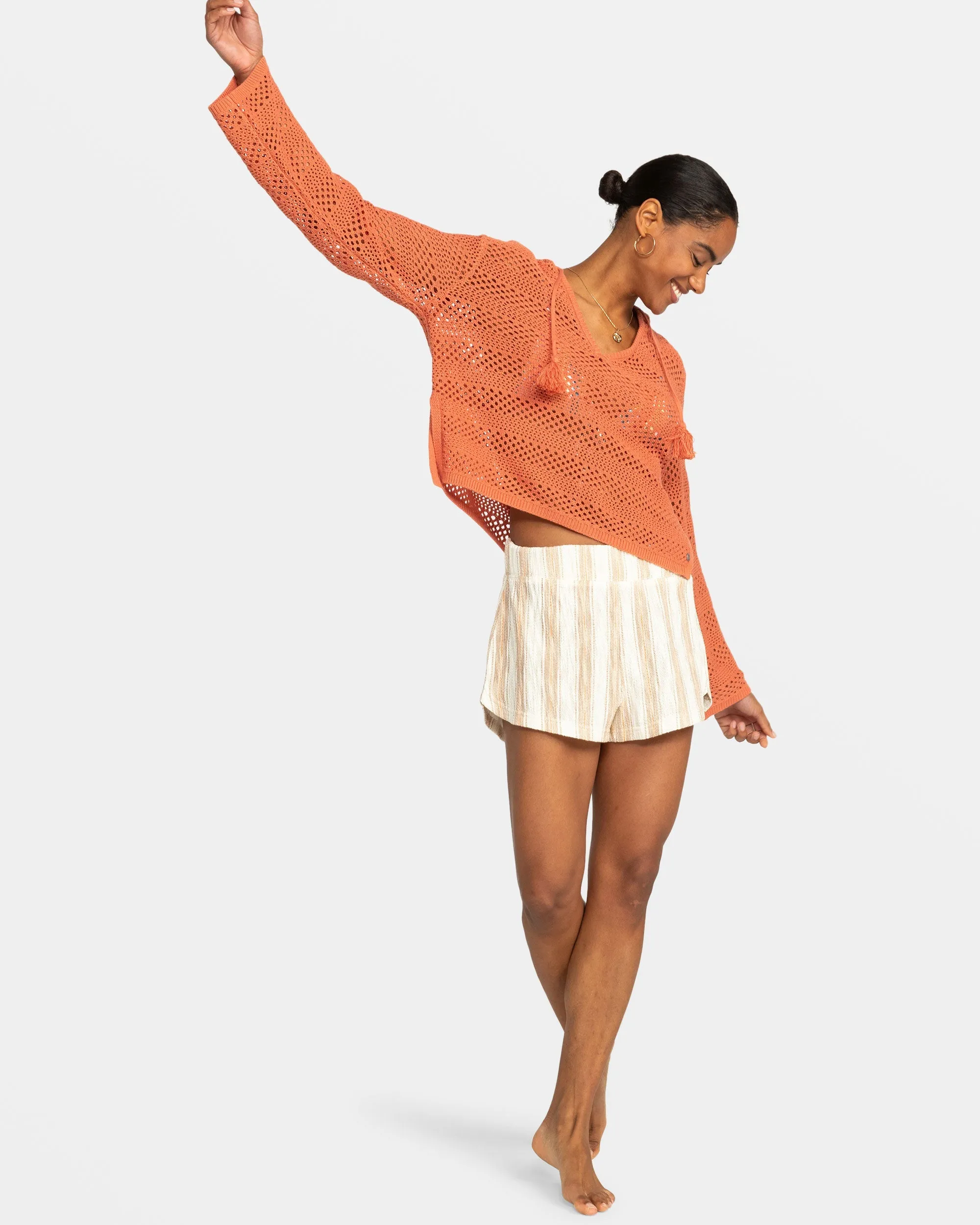 After Beach Break Hooded Poncho Sweater - Apricot Brandy