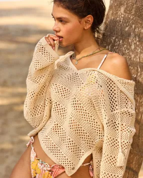 After Beach Break Hooded Poncho Sweater - Brazilian Sand