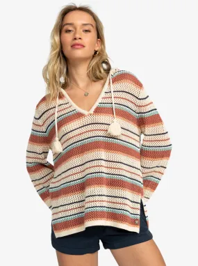 After Beach Break Stripe Poncho Hoodie - Tapioca Heart Stripe