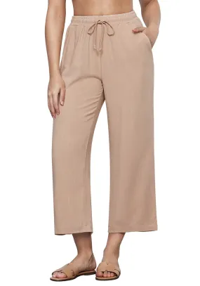 Almond Women's Brief High Waist Trousers Elastic Waist Wide Leg Pants