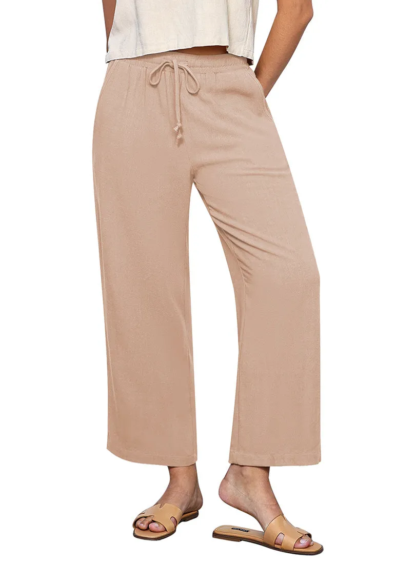 Almond Women's Brief High Waist Trousers Elastic Waist Wide Leg Pants