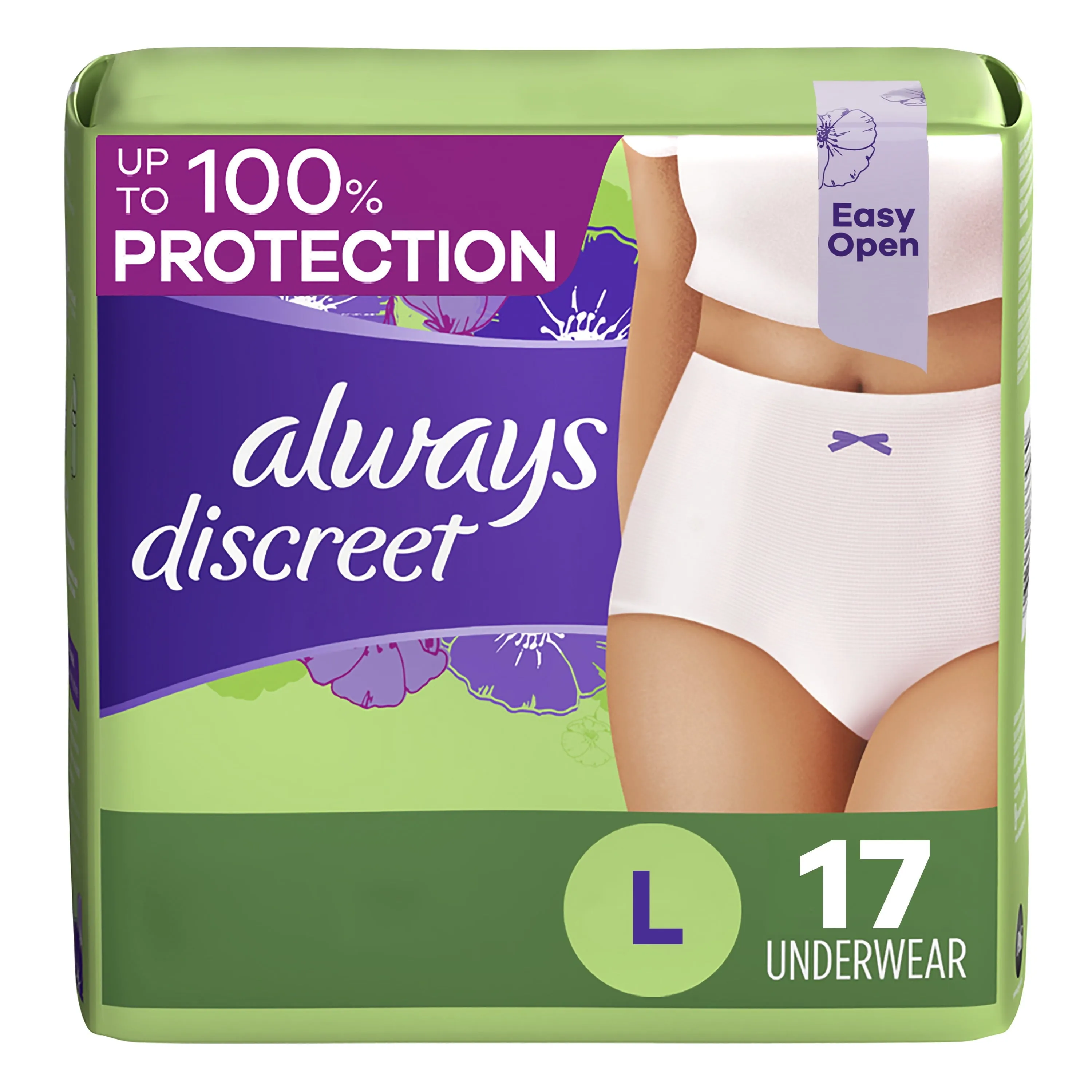 Always Discreet Adult Incontinence Underwear for Women, L, 17 CT