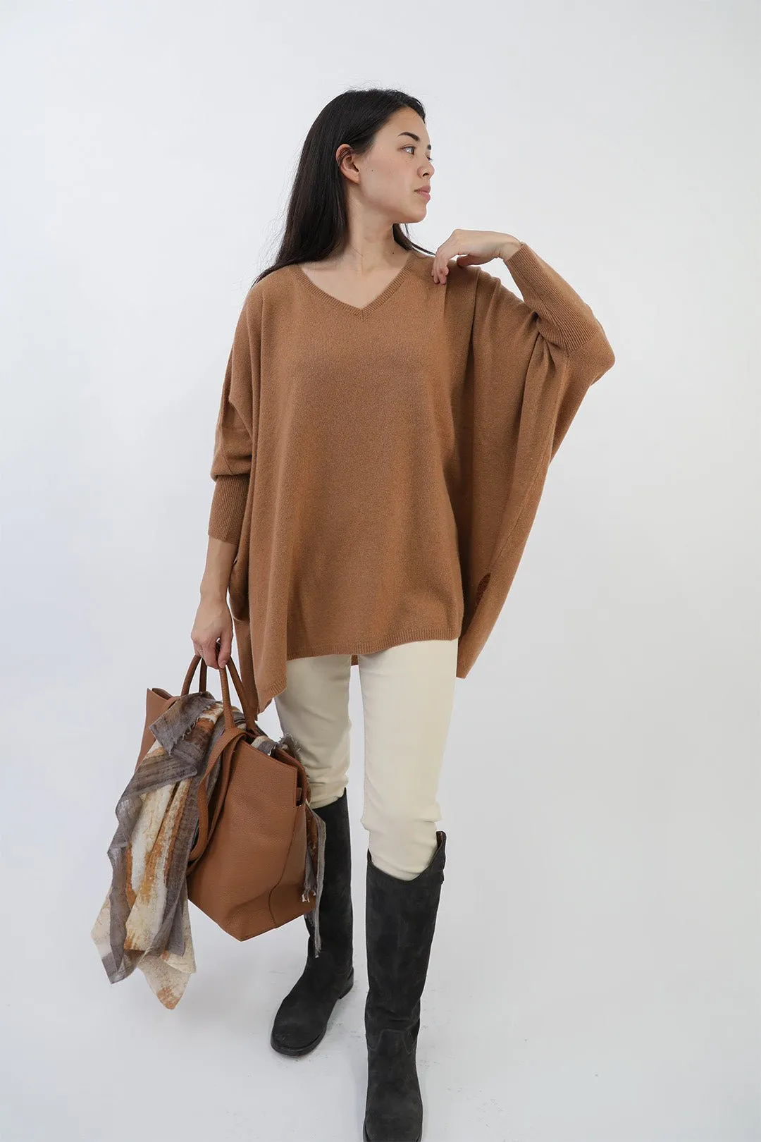 ANITA LONG SLEEVE PONCHO IN PURE CASHMERE MERINO