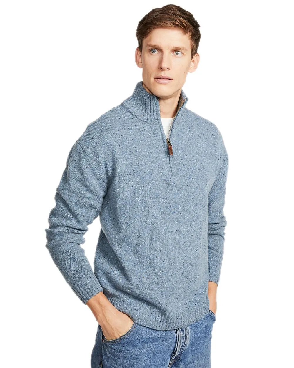 Aran Wool Zip Neck Sweater