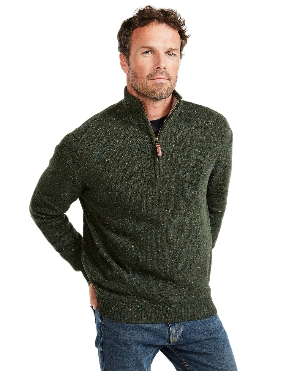 Aran Wool Zip Neck Sweater