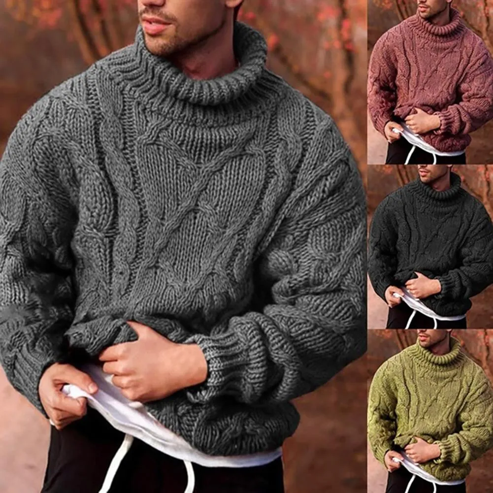 Ashoreshop Mens Turtleneck Cable Knitted Pullover LongSleeve Sweater