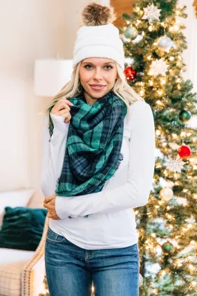 Autumn Air Green And Navy Plaid Blanket Scarf