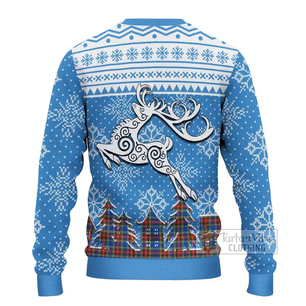 Bethune Clan Christmas Ugly Sweater with Tartan and Celtic Reindeer Style