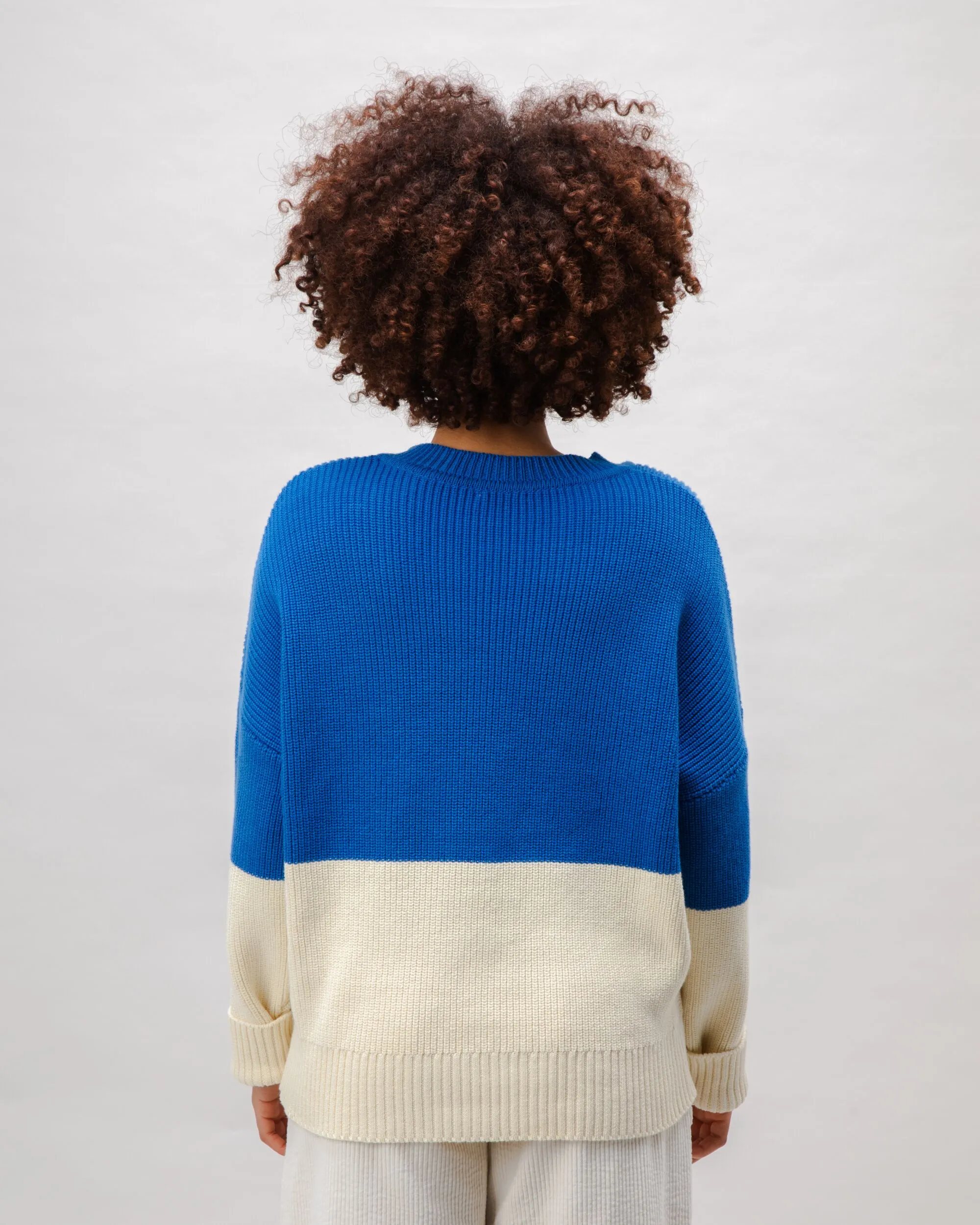 Bicolor Cotton Sweater Blue