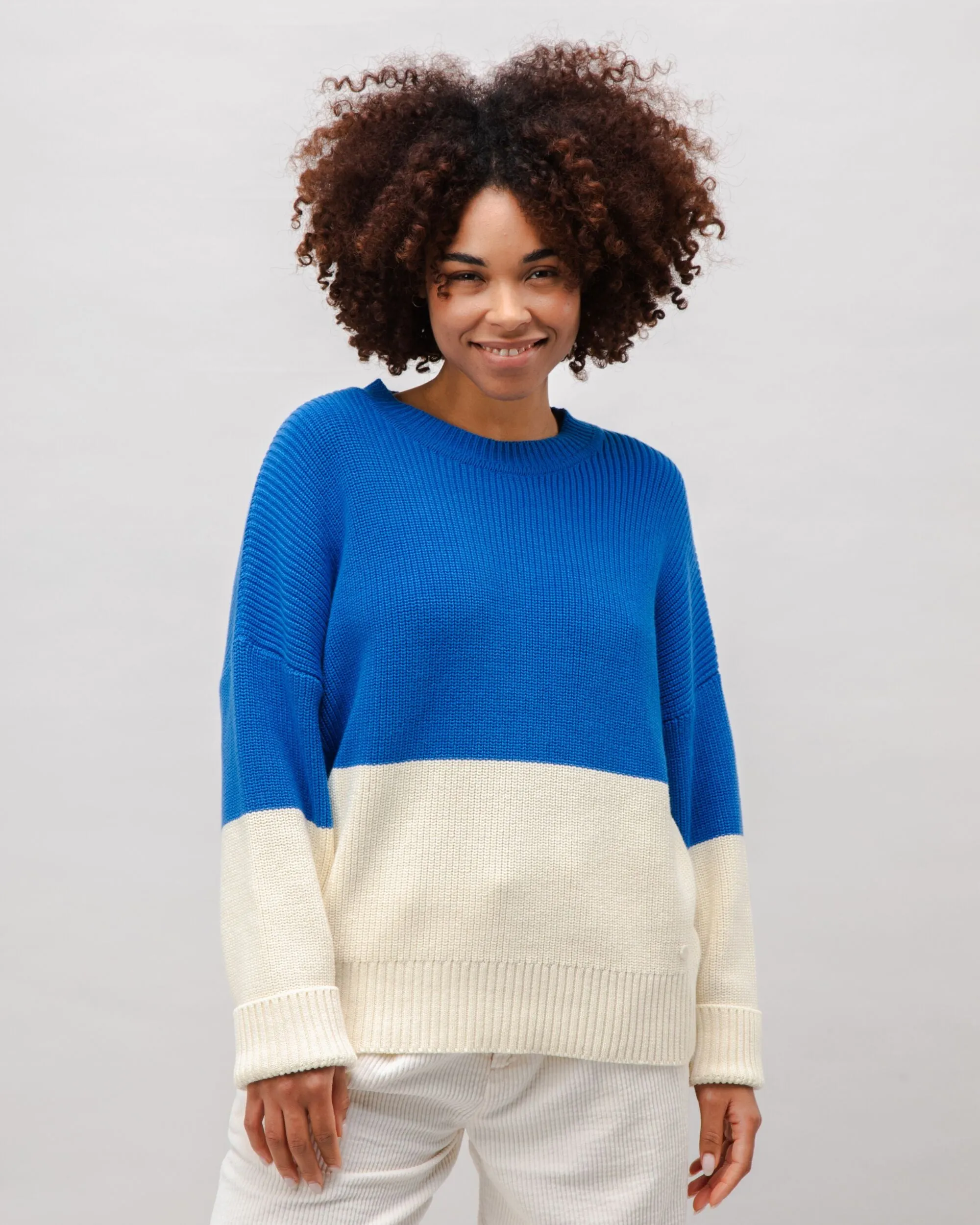 Bicolor Cotton Sweater Blue