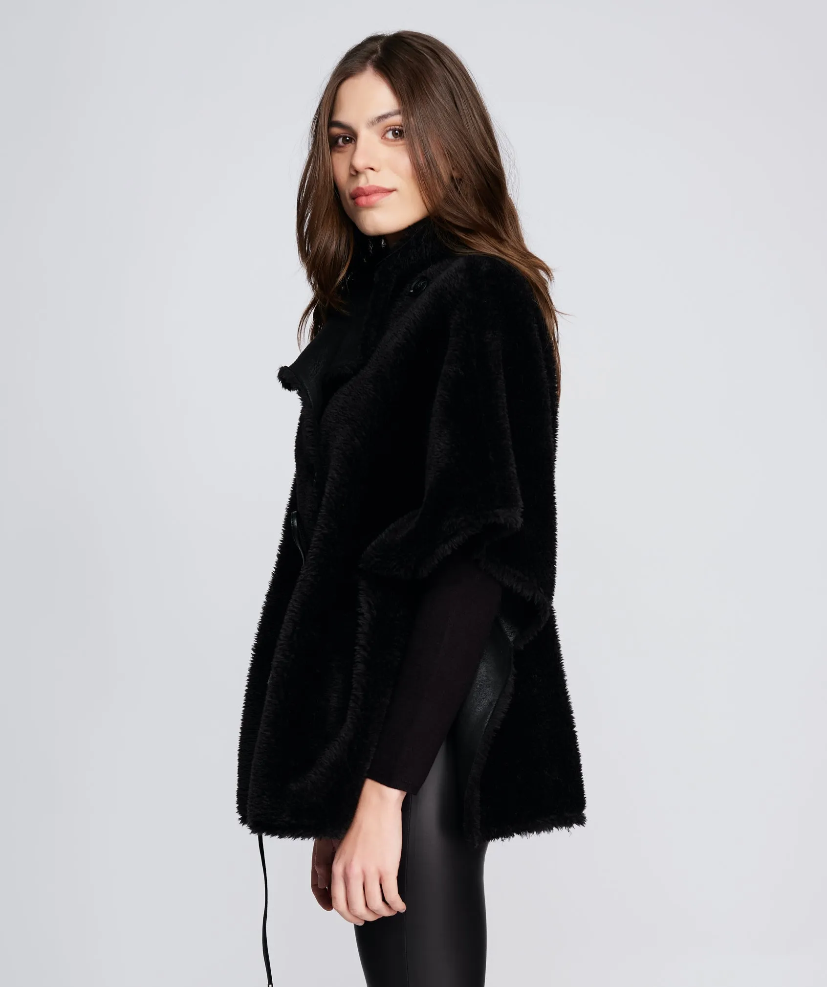 Black Faux Borg Fleece Casual Winter Coat