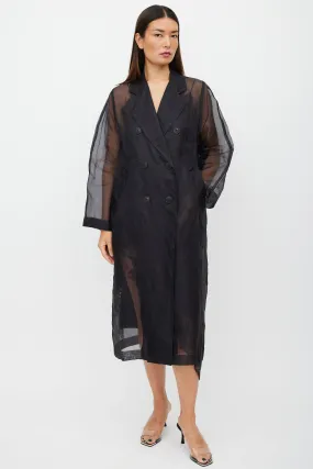 Black Sheer Silk Double Breasted Trench Coat