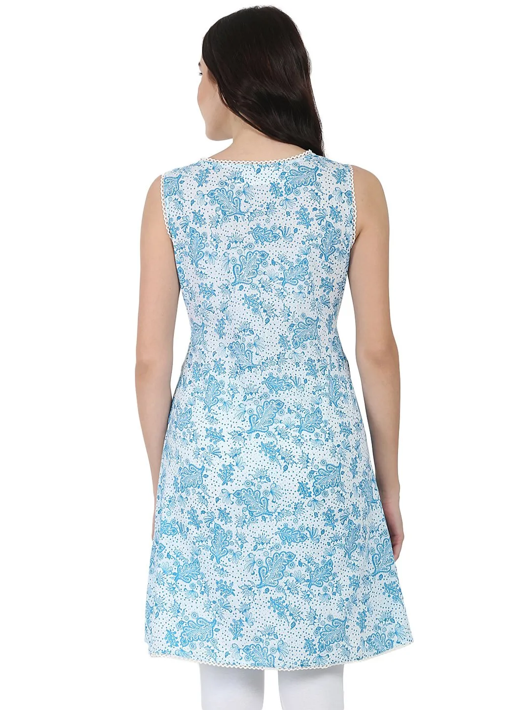 Blue Printed Sleeveless Cotton Tunic