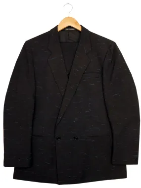 Blue Slub 1980s Vintage Black Suit