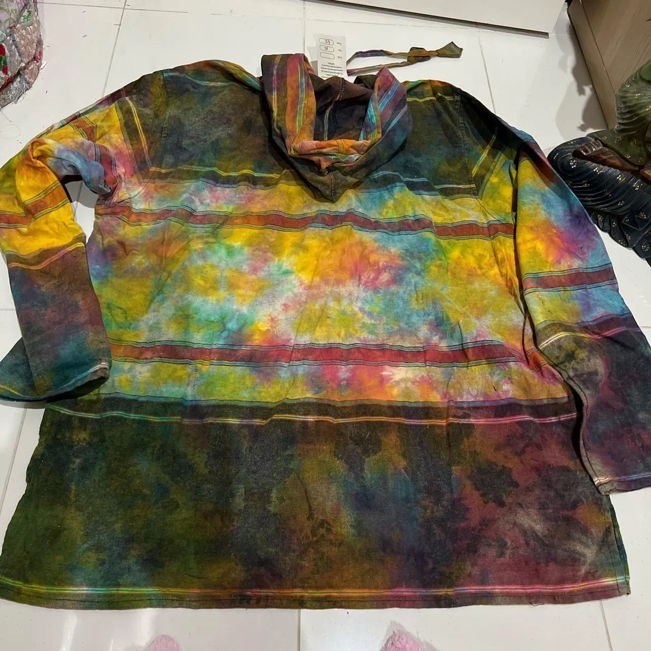 Boho Handmade Extra Large Festival Hippie Boho Tie Dye Tunic Hoodie