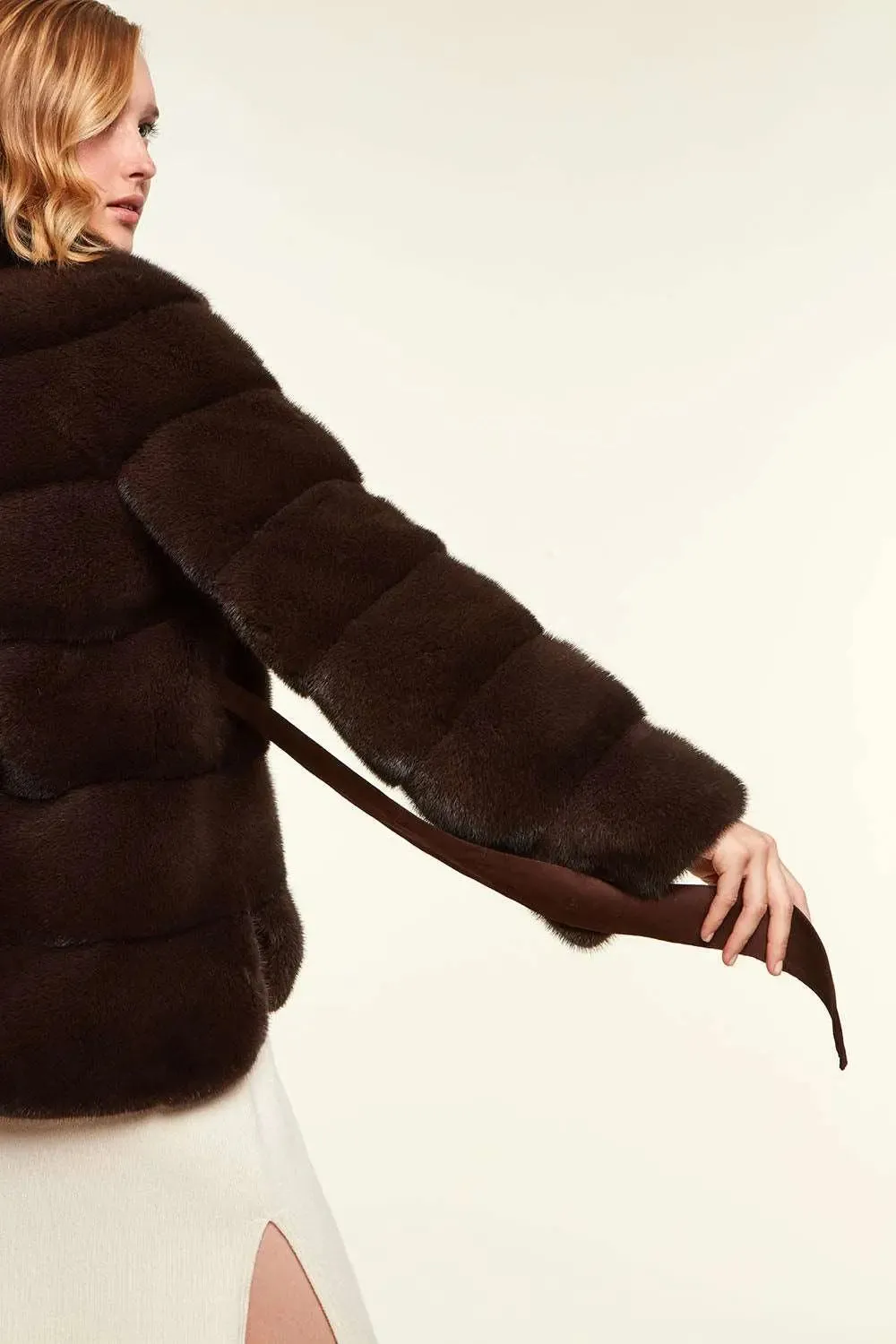 Brown mink jacket with belt