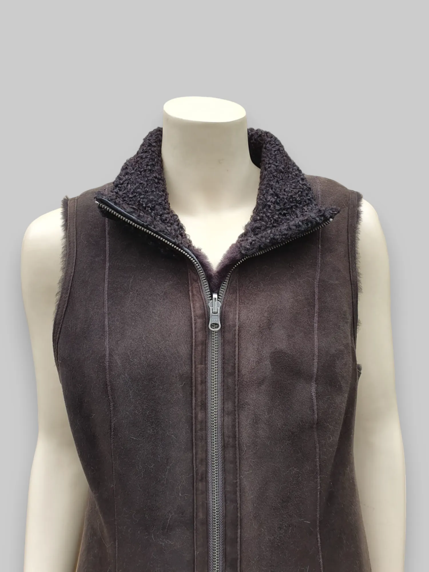 Brown Women's Merino Shearling Vest w/ Lamb Collar -Size 42