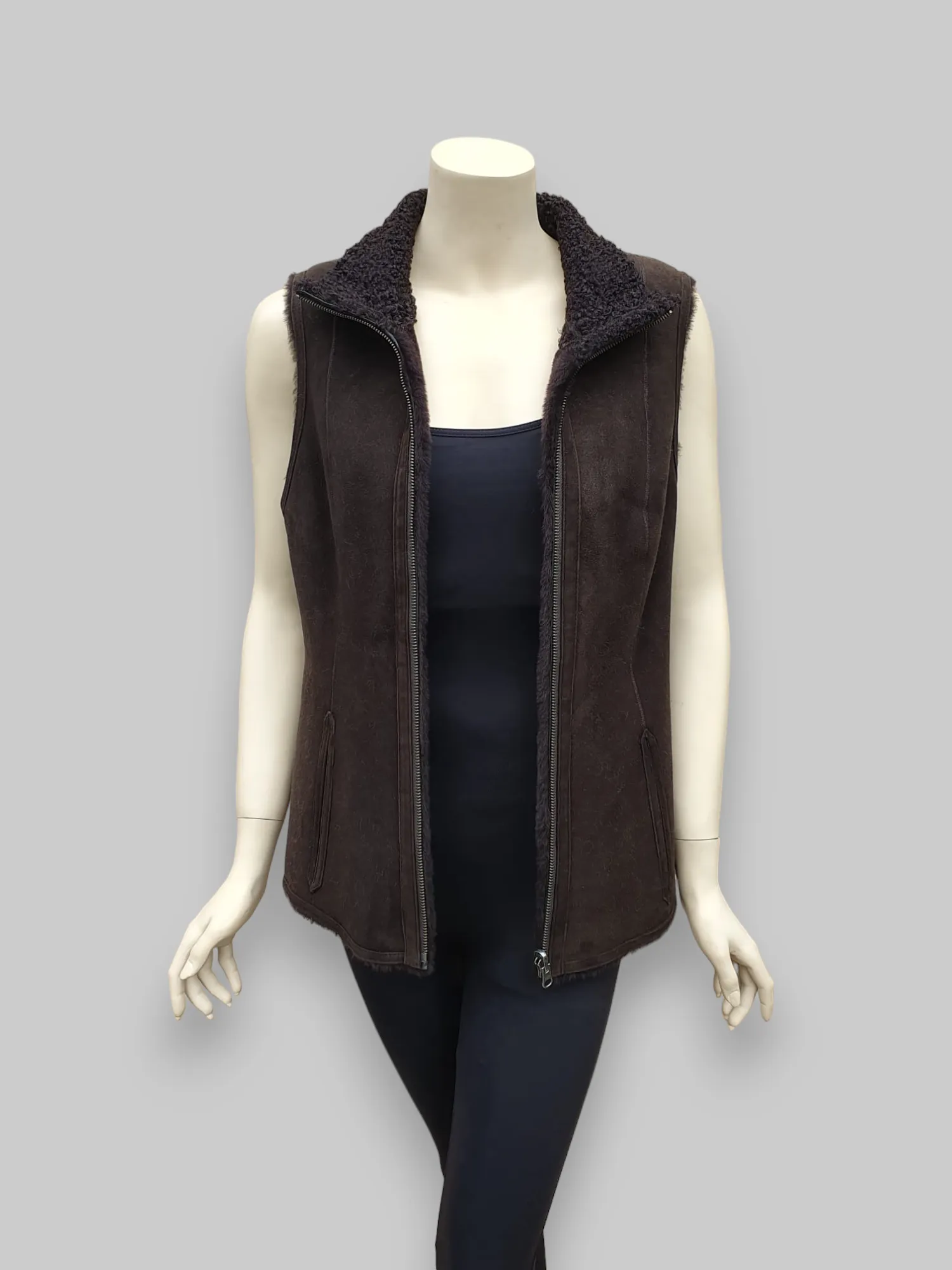 Brown Women's Merino Shearling Vest w/ Lamb Collar -Size 42