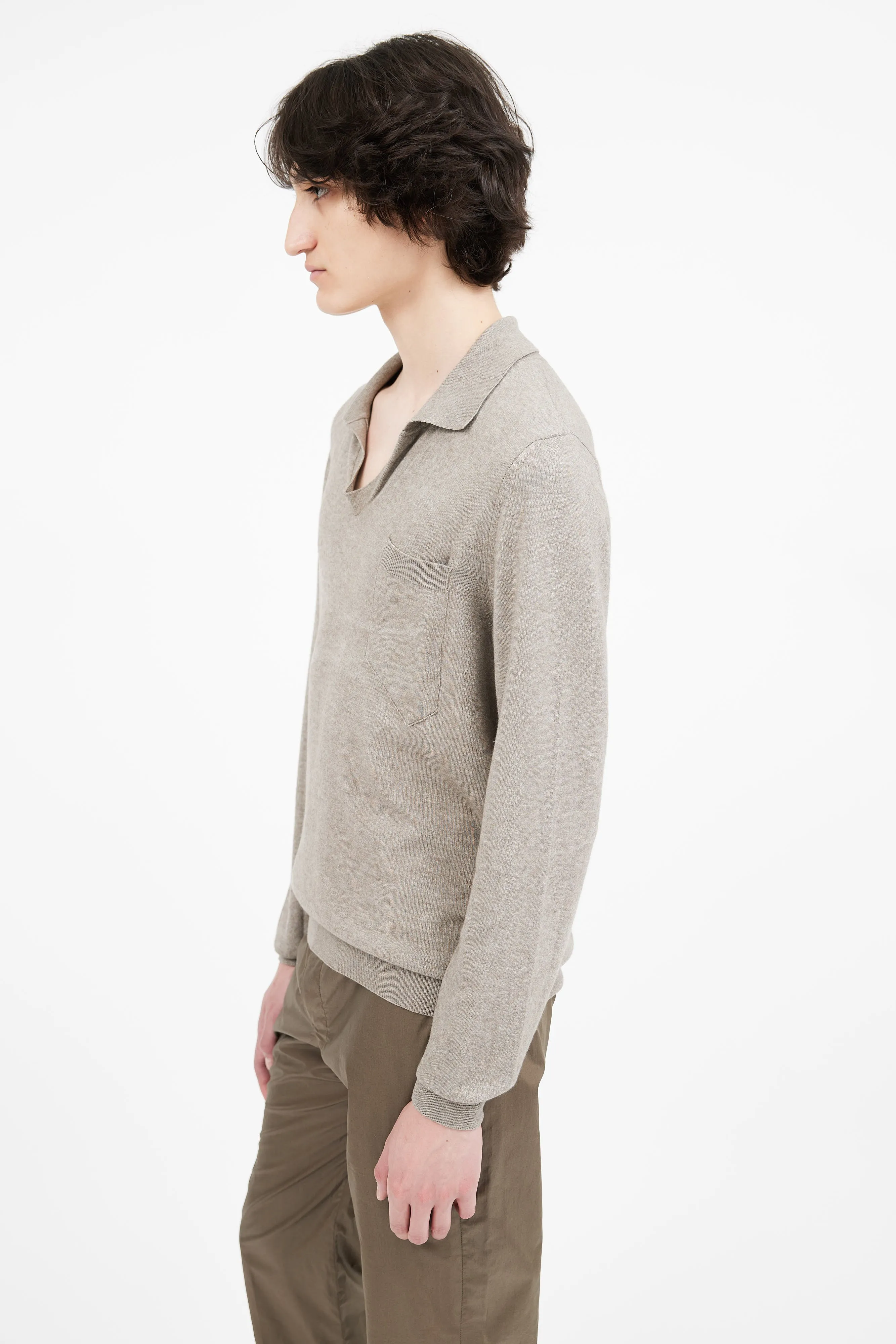 Brown Wool Blend Polo Sweater