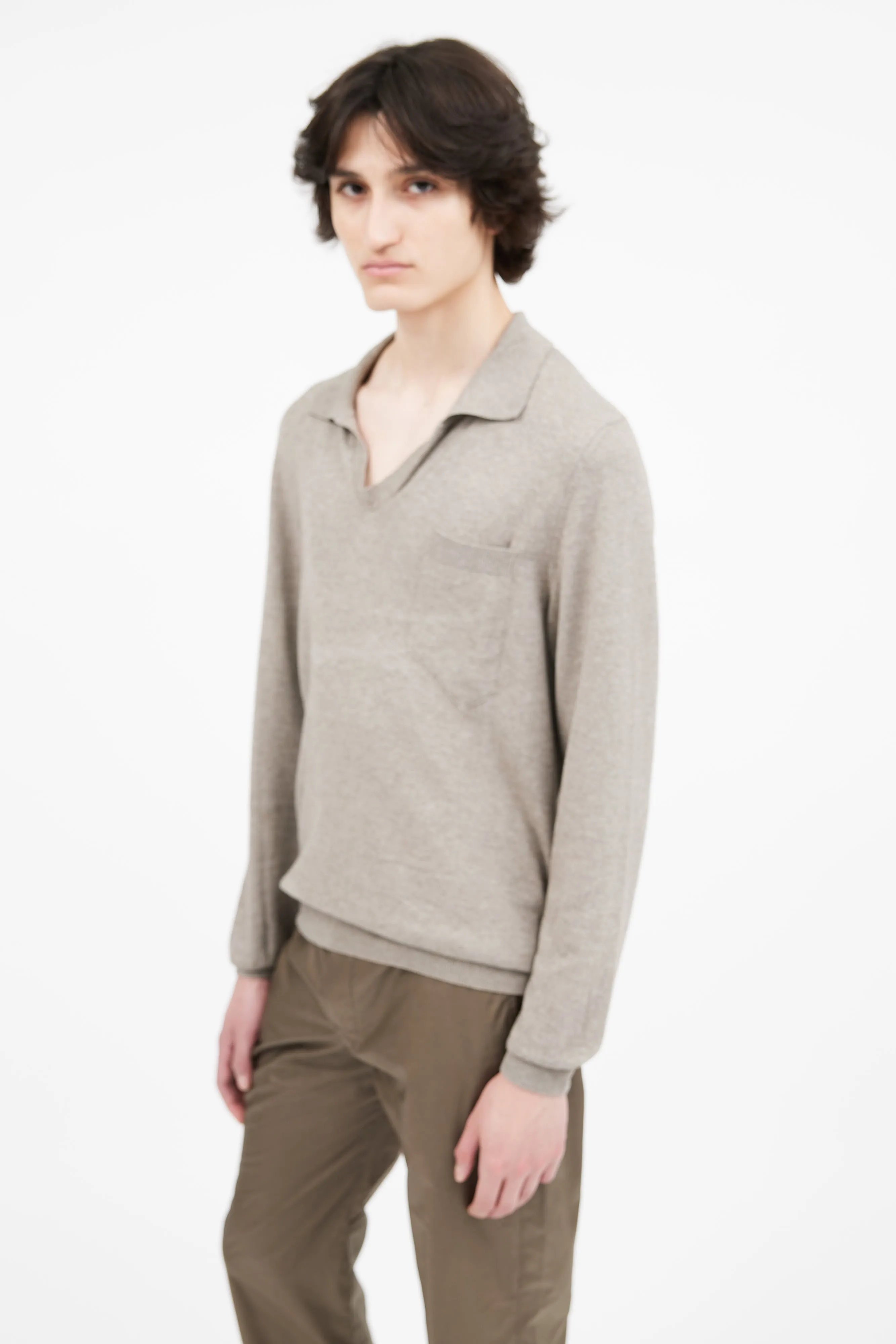 Brown Wool Blend Polo Sweater