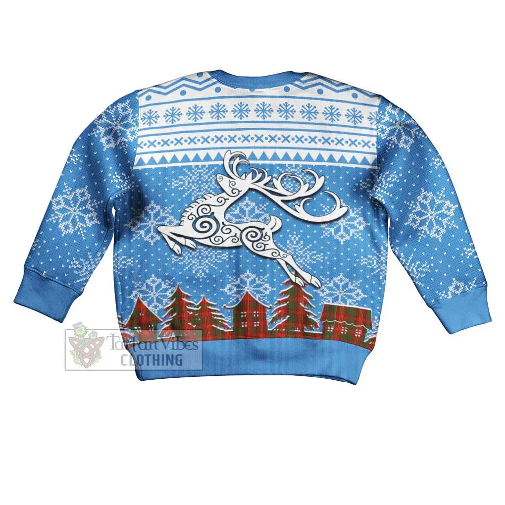 Burns Clan Christmas Kid Ugly Sweater with Tartan and Celtic Reindeer Style