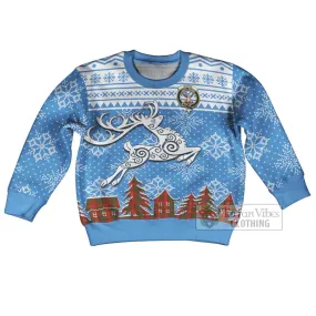 Burns Clan Christmas Kid Ugly Sweater with Tartan and Celtic Reindeer Style