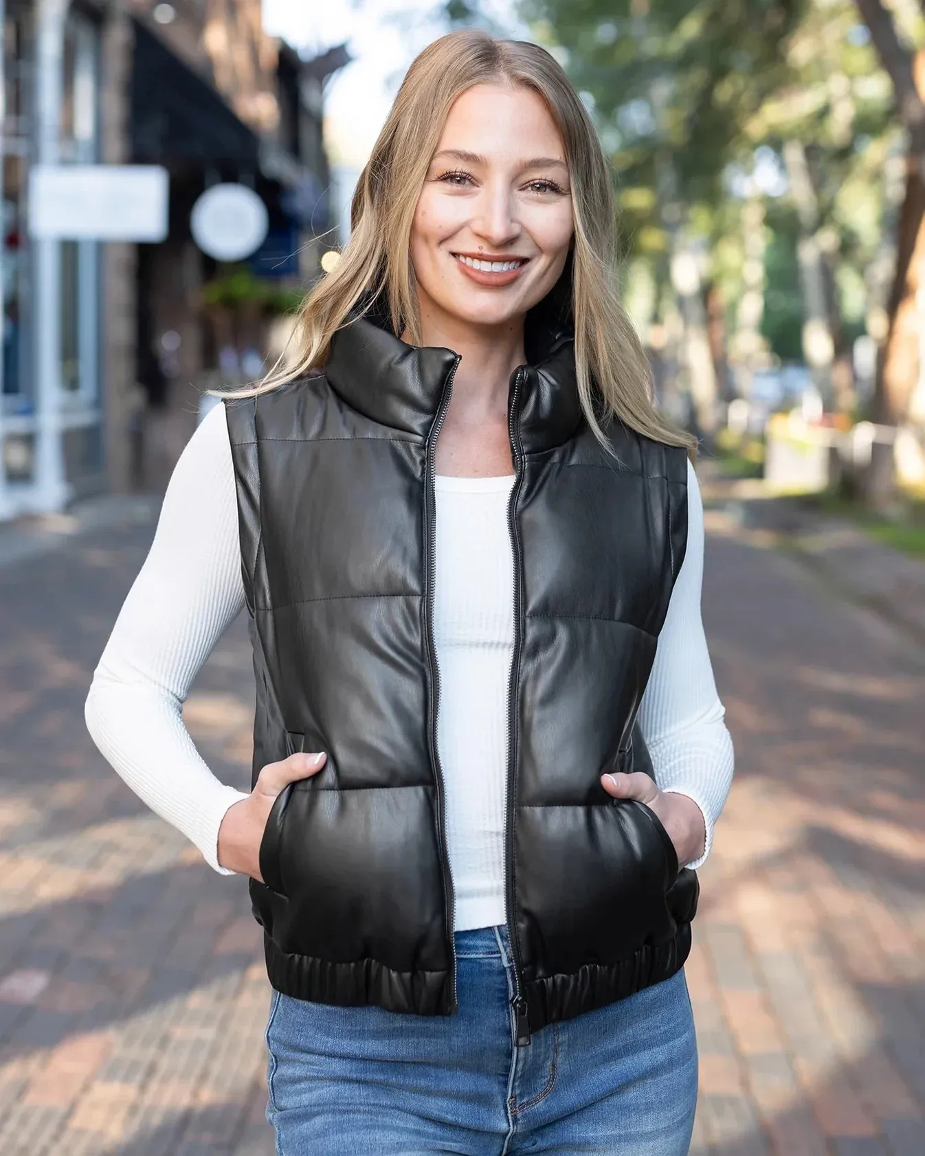 Butter Faux Leather Puffer Jacket/Vest in Black by Grace & Lace (Ships in 1-2 Weeks)