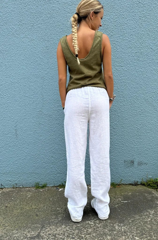 By Basics Straight Linen Pants in White