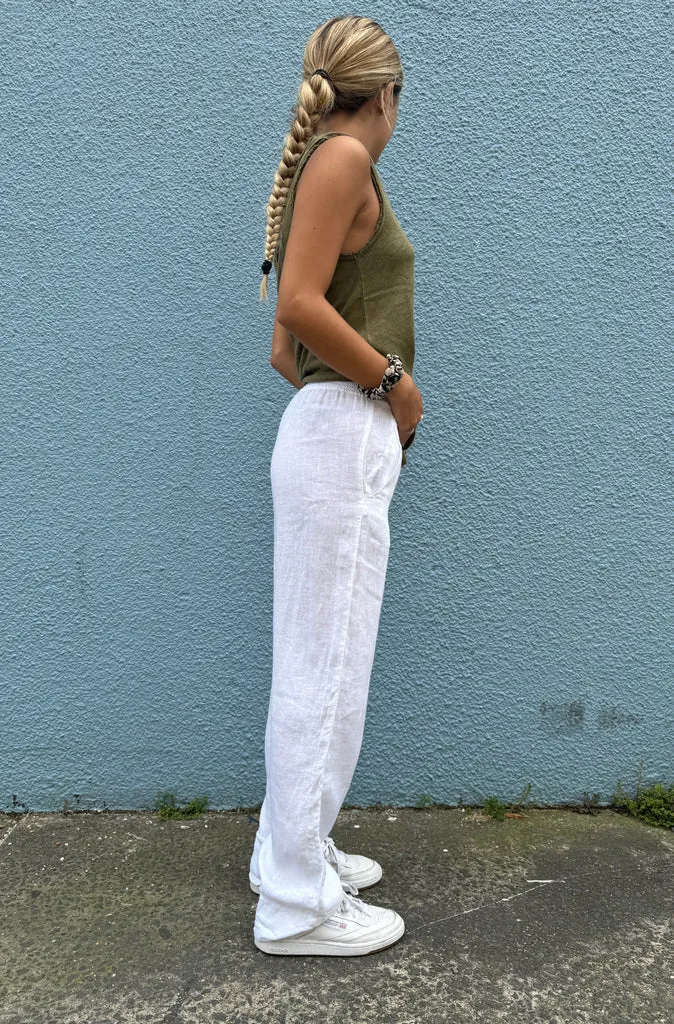 By Basics Straight Linen Pants in White