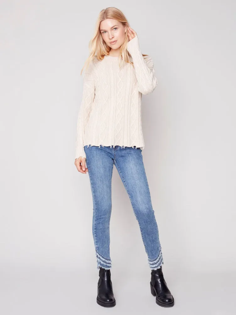 Cable Knit Sweater in Ecru by Charlie B