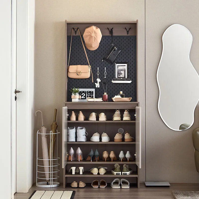 Cappuccino Taupe Shoe Cabinet with Coat Rack