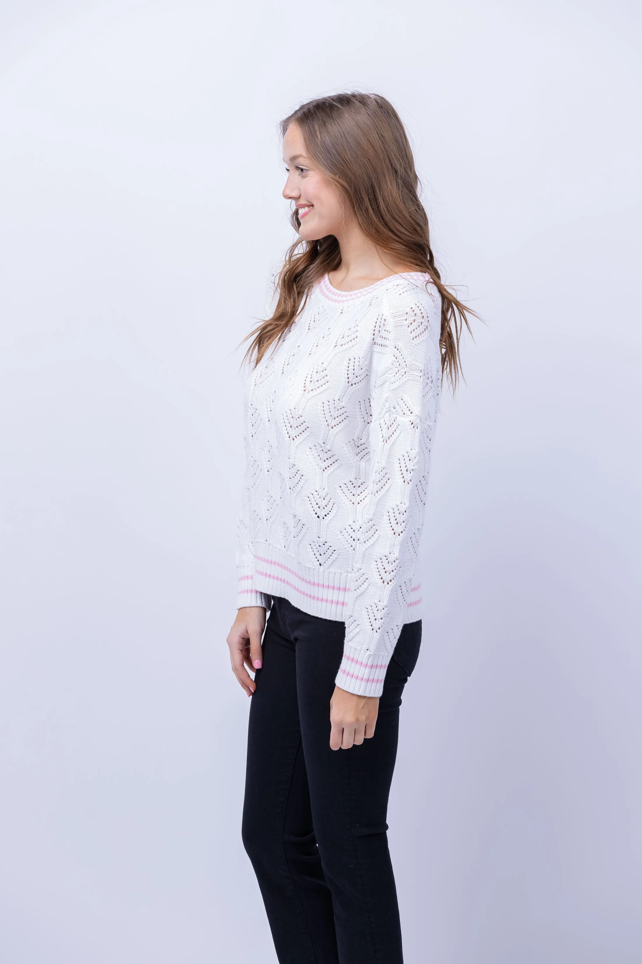 Central Park West Delilah Pointelle Crewneck Sweater in Ivory