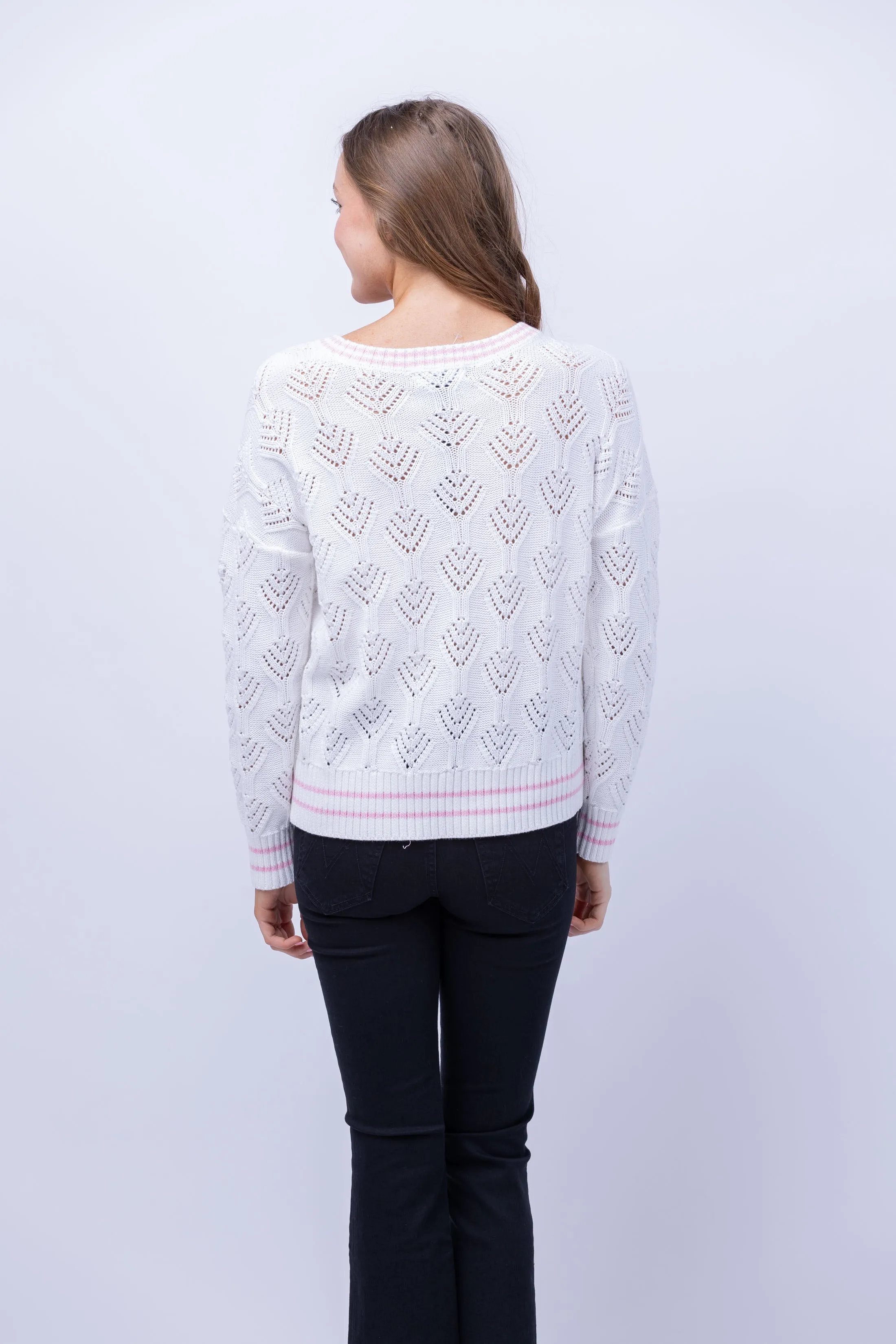 Central Park West Delilah Pointelle Crewneck Sweater in Ivory