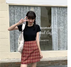 Chic short style plaid skirt, high waist a -line skirt, wrap buttock skirt  3626