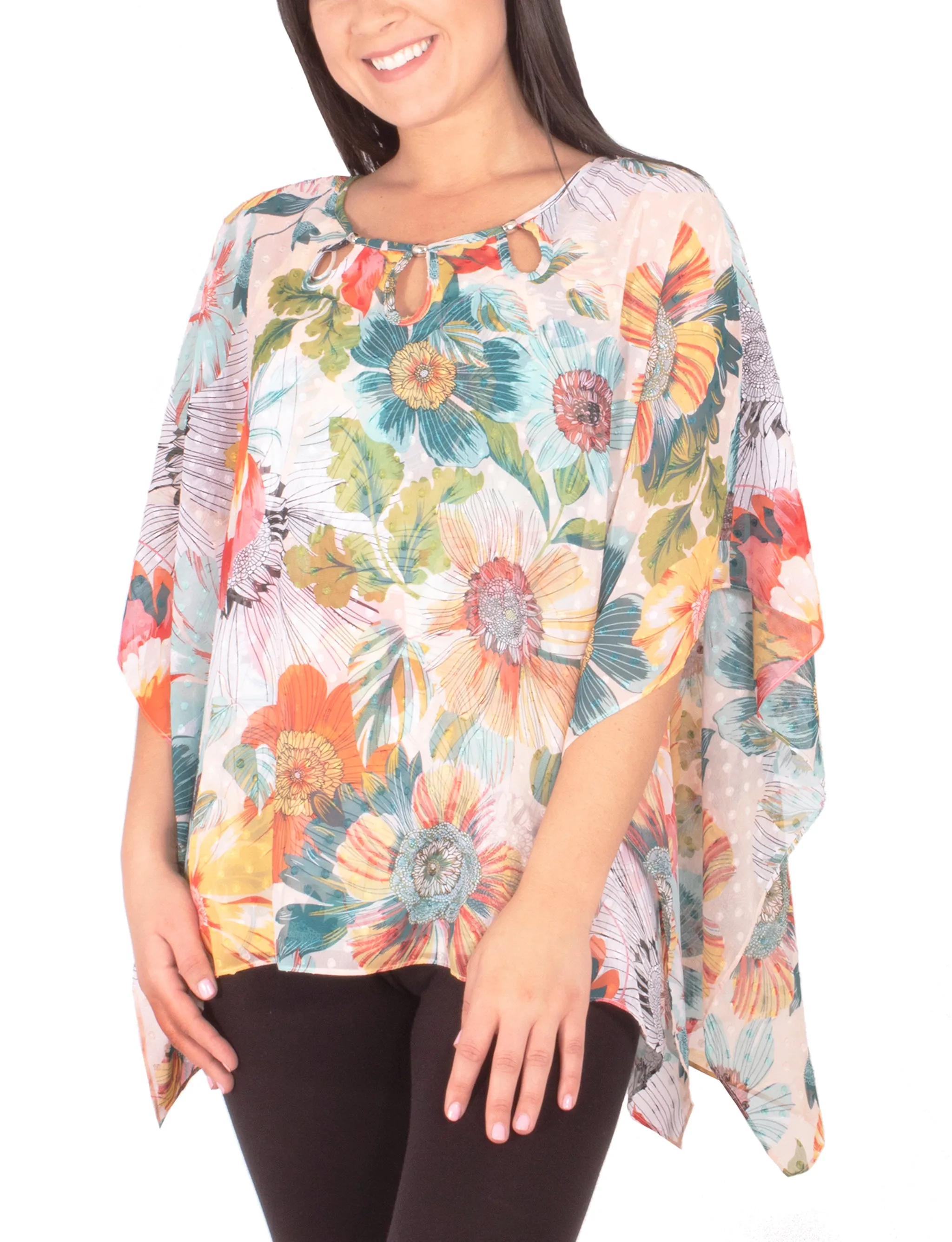 Chiffon Poncho And Tank With Beaded Neckline