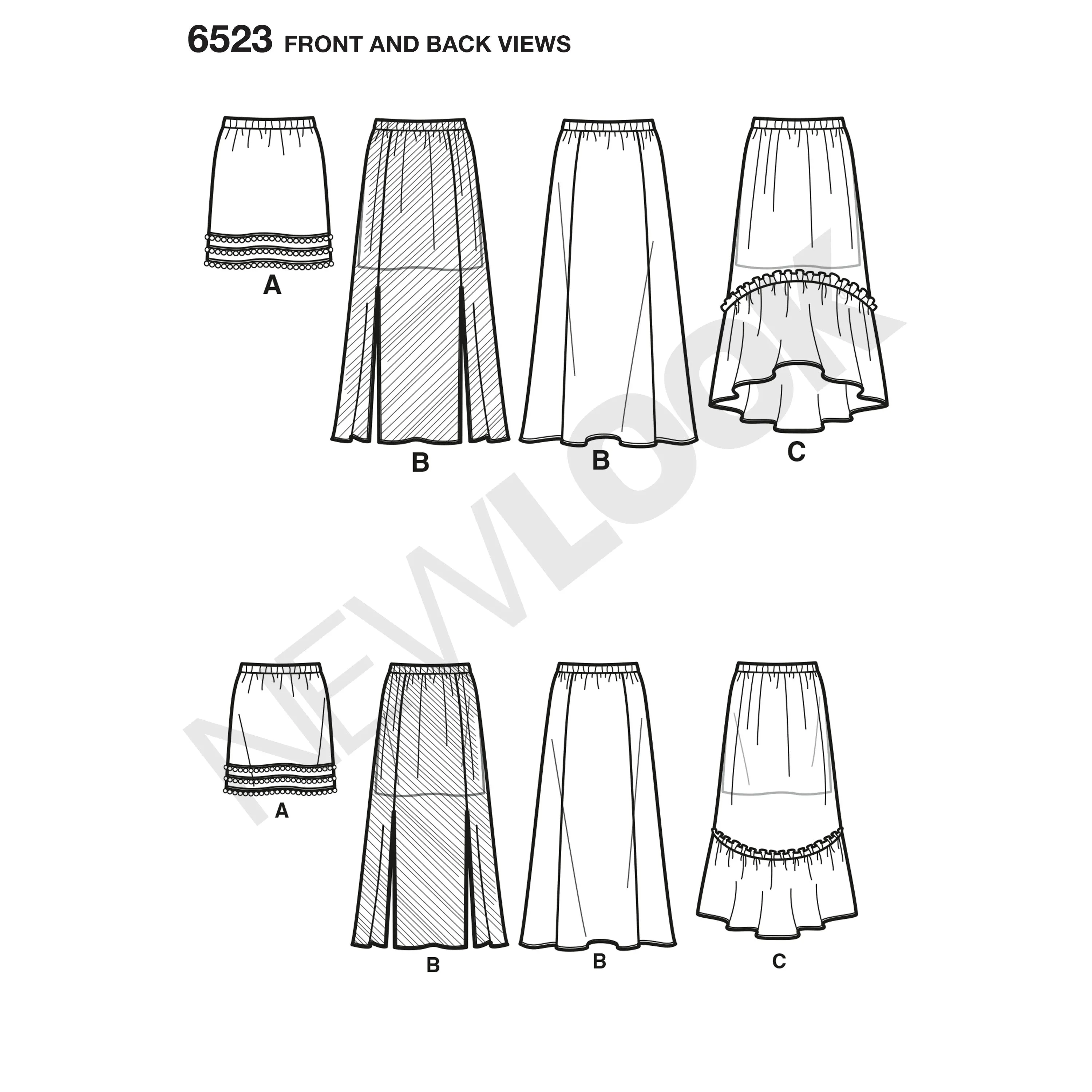 CLEARANCE • New Look Pattern GIRLS' SKIRTS WITH LENGTH AND FABRIC VARIATIONS Sized for Tweens 6523