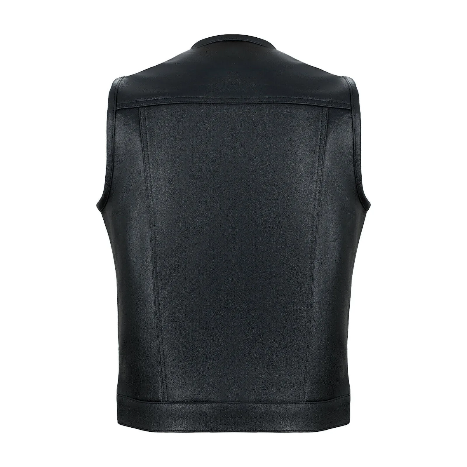 Collarless Cut off Black Mens Vest Waistcoat Gilet Biker Motorcycle Leather YKK